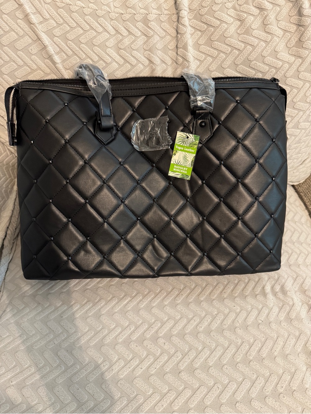Badgley Mischka Quilted Vegan Leather Tote Bag - Black